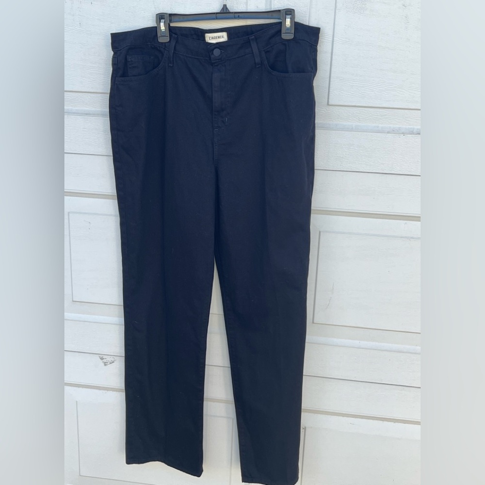 L'Agence Womens Sada High Rise Straight Slim Leg Cropped Jeans Black Size 34